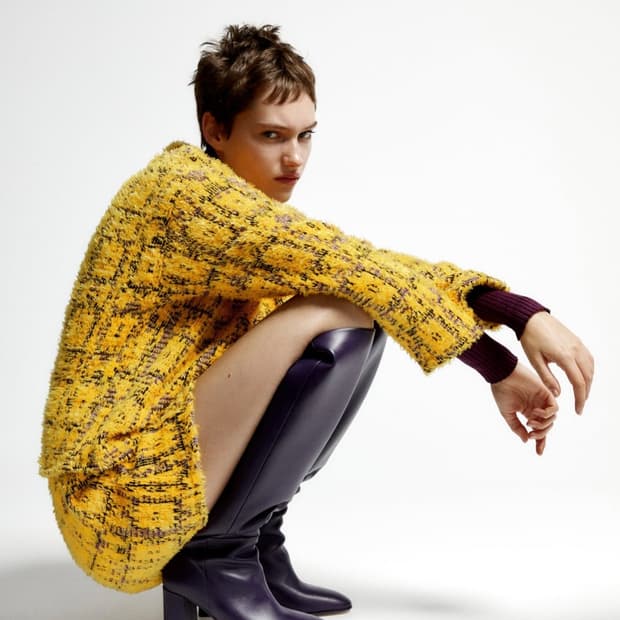 자라 프린트 자카드 스커트 노랑