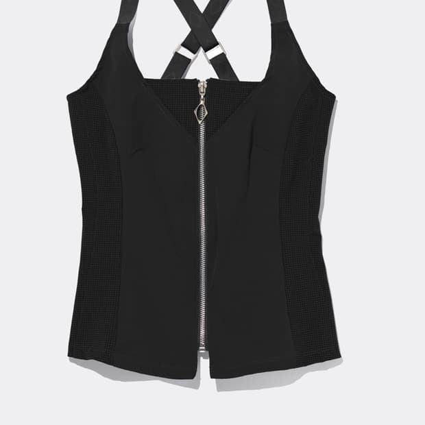 Mschf 미스치프 스트랩 집업 슬리브리스 블랙 