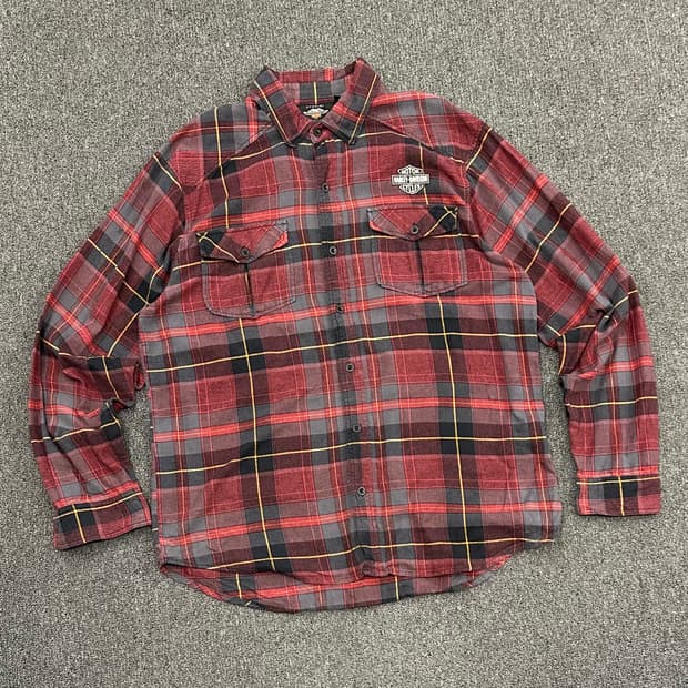 XL)할리데이비슨 vintage 레드 타탄체크 긴팔셔츠