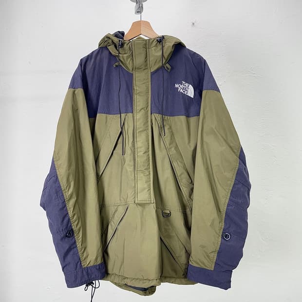 노스페이스 90s RTG 퍼플 카키 하프 후디 윈드브레이커 자켓