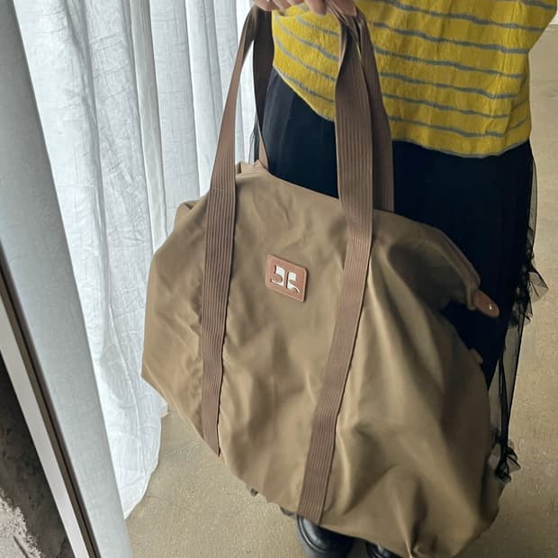 90s Courreges 꾸레쥬 코튼 쇼퍼백 카멜