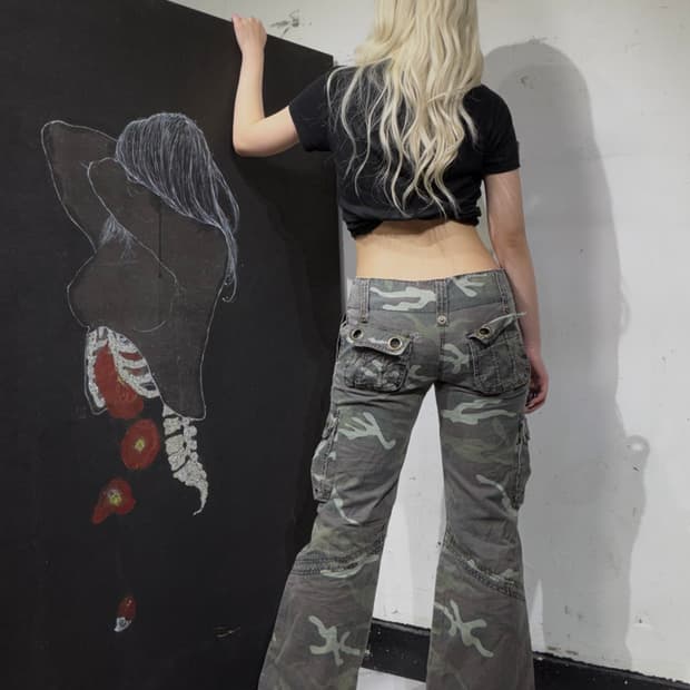 JPN 일본 빈티지 밀리터리 카모 부츠컷 로우라이즈 카고 팬츠 M