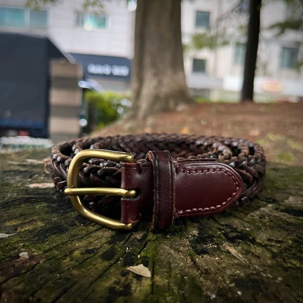 브레이디드 다크 초콜릿 리얼 레더 벨트