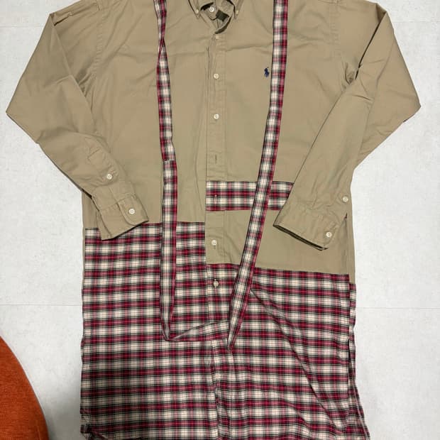 폴로 오버핏셔츠 커스텀 패치워크 원피스 