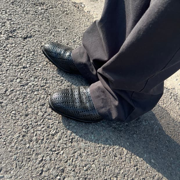 Vintage 위빙텍스쳐 레더 앵클부츠 