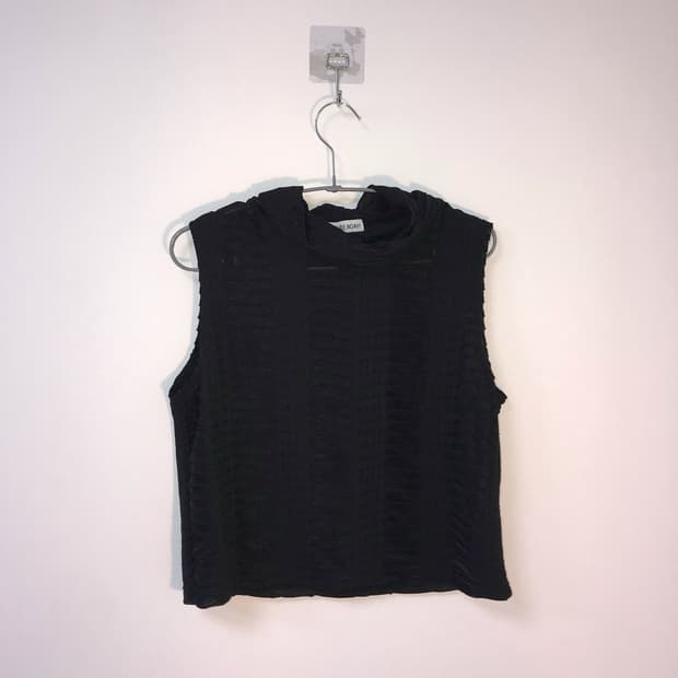 Distressed Sleeveless Mock Neck Top