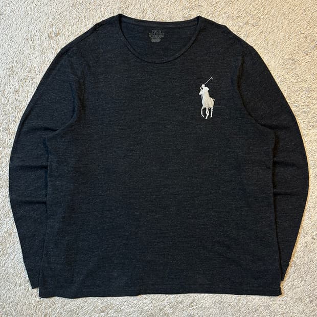 폴로 랄프로렌 커스텀 슬림핏 빅포니 로고 롱슬리브 긴팔 차콜