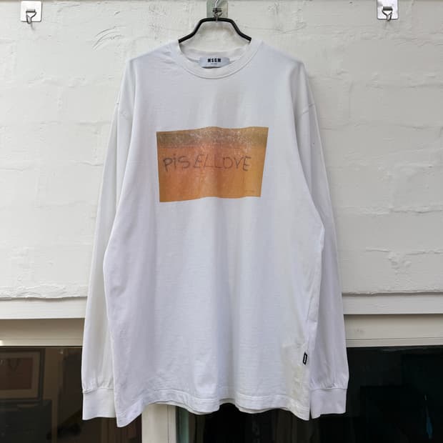 MSGM 화이트 그래픽 롱 슬리브 티셔츠 M