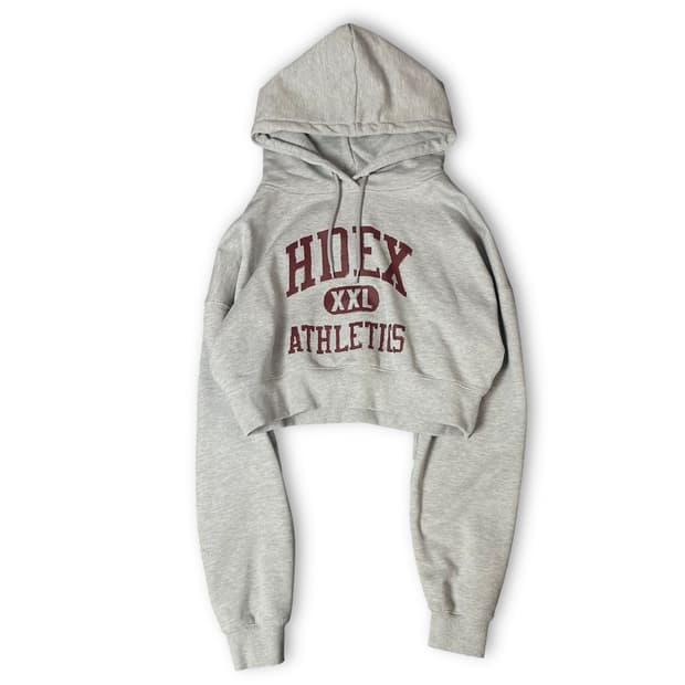 HDEX 그레이 레드 레터링 크롭 후드 맨투맨 M