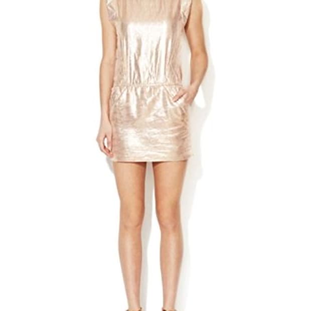 [1회착용] maje Paris 메탈릭 로즈골드 원피스