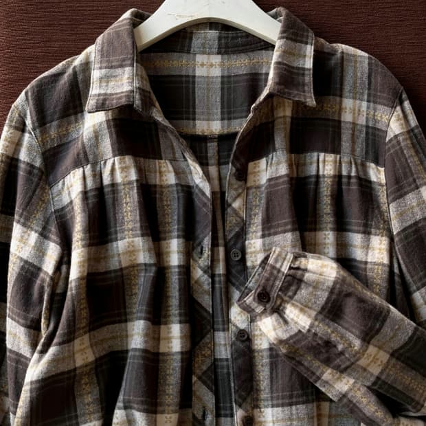 Cotton shirring design nel check blouse 