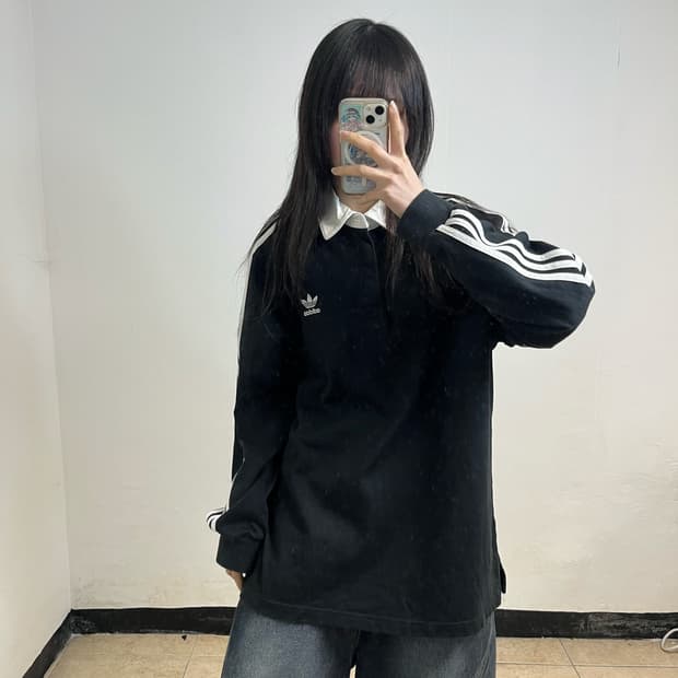 Adidas black collar rugby tee