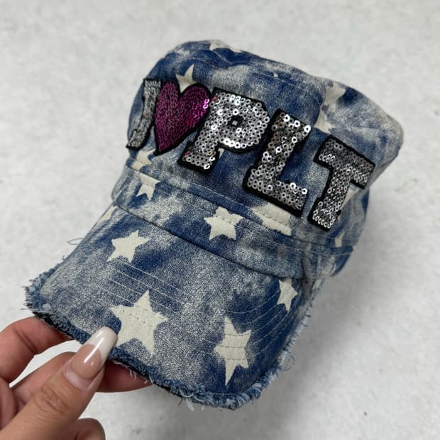 갸루 Y2K 글리터 데님 캡 