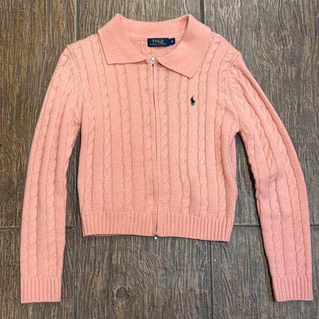 [HI] Polo 폴로 케이블 니트 집업 피치핑크