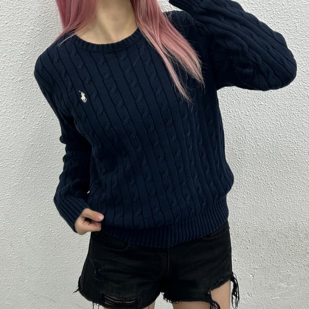 폴로 랄프로렌 화이트포니 네이비 꽈배기 니트 XL