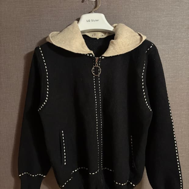 블랙 니트 후드 집업 가디건 Japan