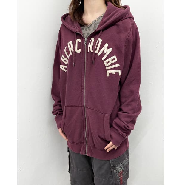 아베크롬비 버건디 로고 후드집업