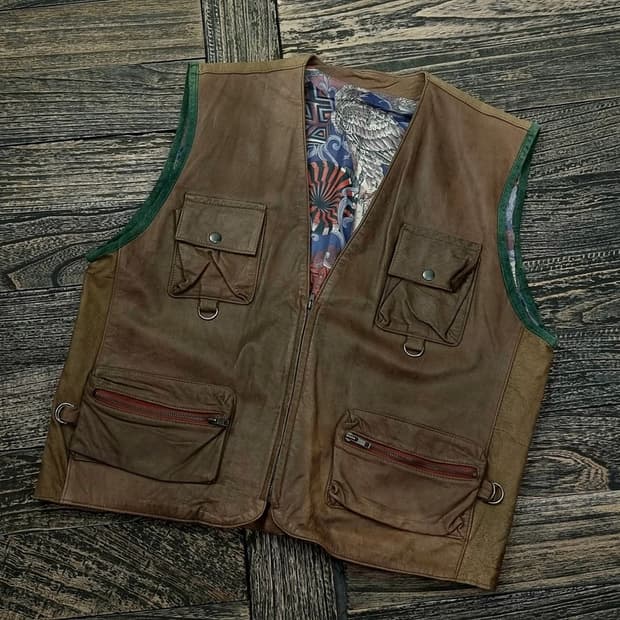 [VTG] 빈티지 리얼 레더 멀티 포켓 베스트 가죽 조끼 M15140