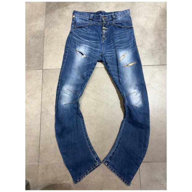 ppfm 락 펑크 패치워크 커브드 데님 팬츠