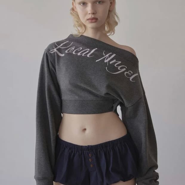 스컬프터 오프숄더 크롭 스웻셔츠 차콜 m