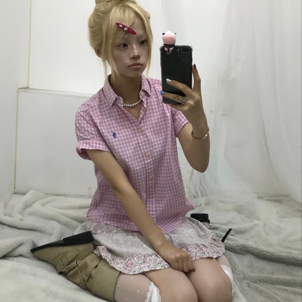 폴로 핑크 체크 러블리 코디 set