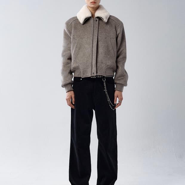 알렌느 알파카 시어링 카라 블루종 그레이시 베이지 1사이즈