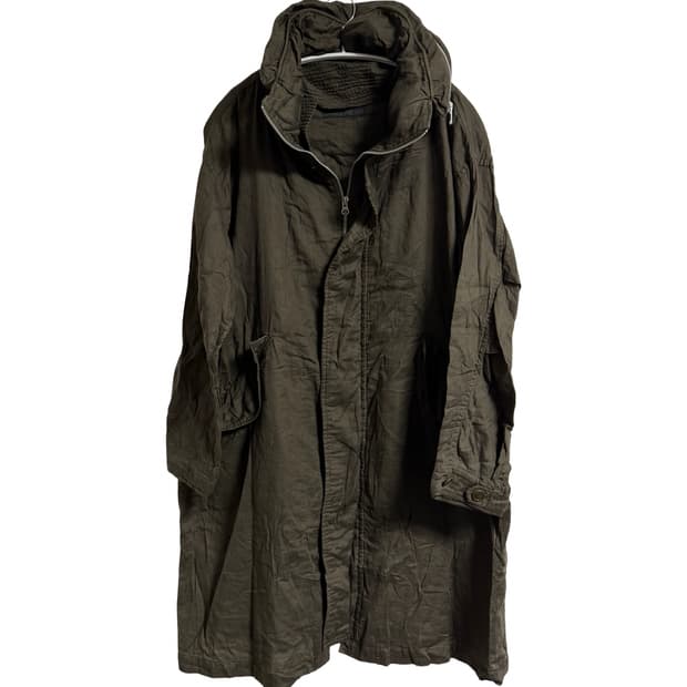 주카 긴 후드 린넨 혼방 코트