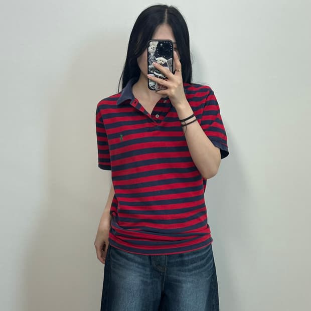 폴로 랄프로렌 자수로고 단가라 피케 반팔 카라 티셔츠