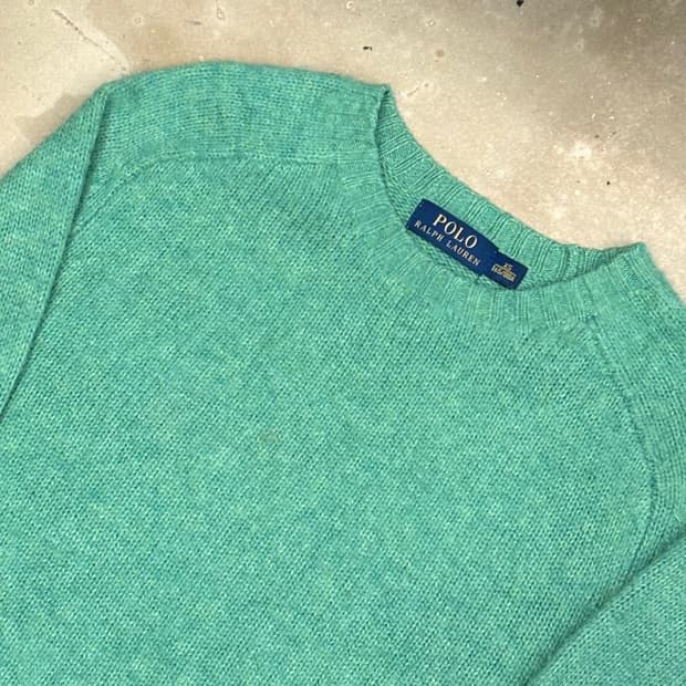 XS 폴로랄프로렌 엘보우 패치 라이트 그린 울 니트