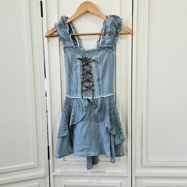 (Axes Femme) 민트블루 레이스 코르셋 리본 원피스