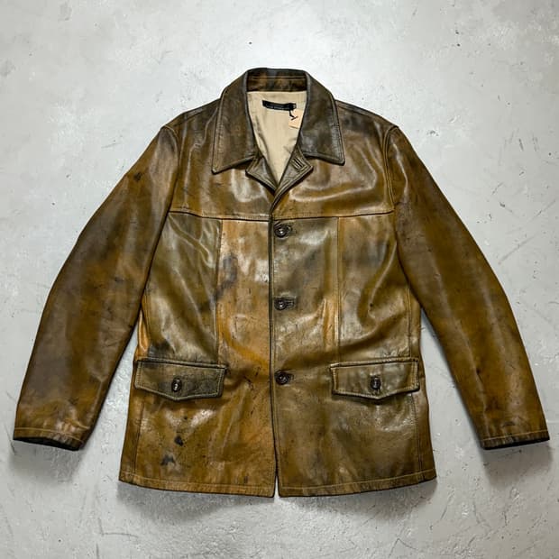 90's Italy Made 오버다잉 차심 레더 코트 카코트