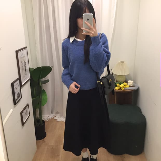 여성 빈티지 라운드니트 100