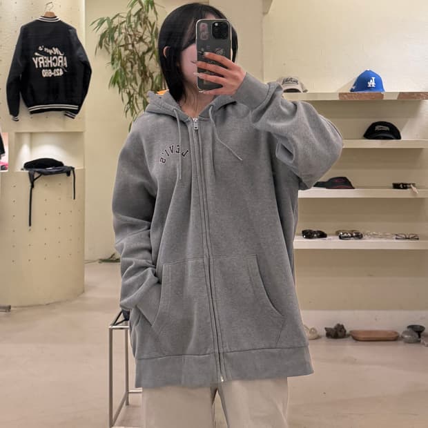 리바이스 빅로고 그레이 스웻 후드집업 U666