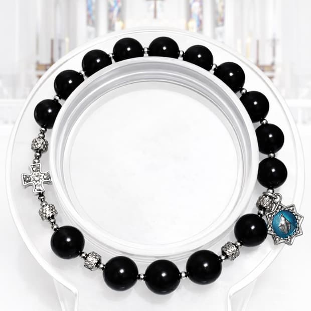 (핸드메이드) 천연석 오닉스 아더 포인트 묵주 팔찌