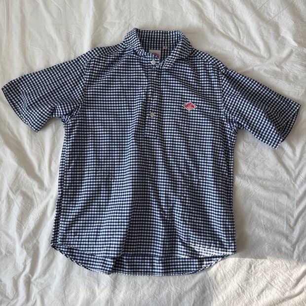 DANTON 블루 체크 반팔 셔츠 42
