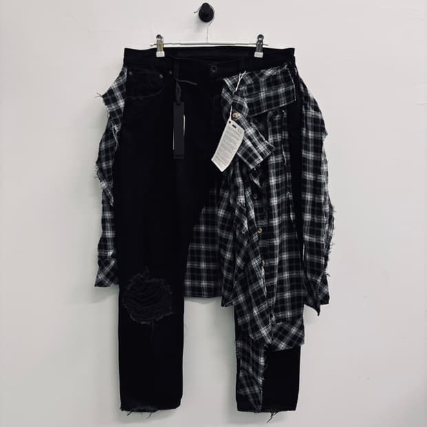 (새 상품) 벤 타버니티 언라벨 프로젝트 도킹 체크 셔츠 데님 팬츠