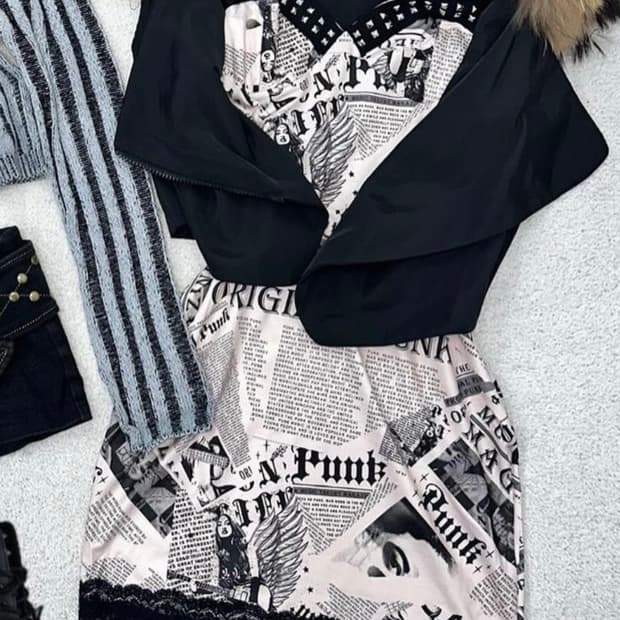 신문지 빈티지 원피스