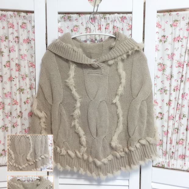 빈티지 모리걸 사와코 퍼 후드케이프