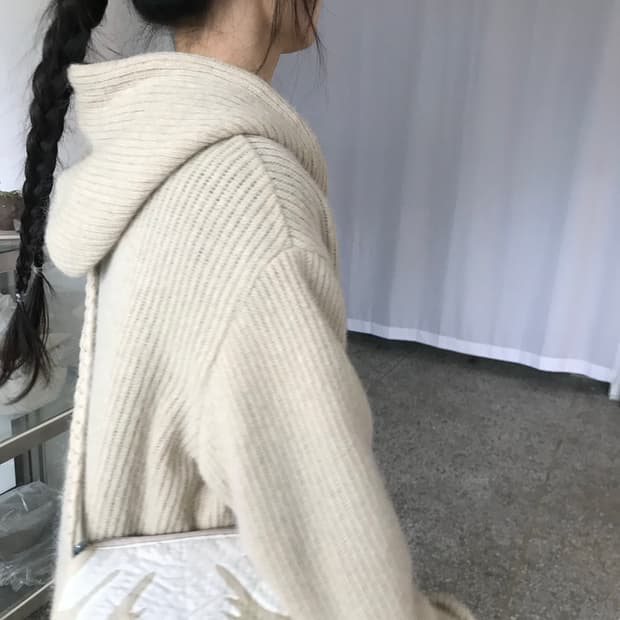 오트밀 니트 후드 코트