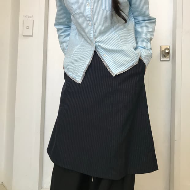 네이비 스트라이프 레이어링 스커트