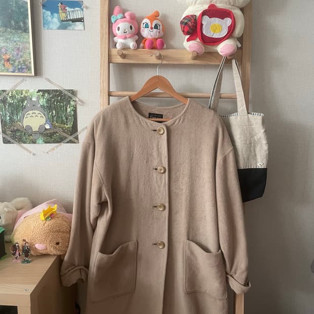 모리걸 빈티지 베이지 울 롱코트 