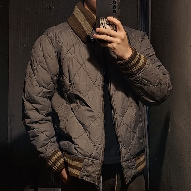 NST NEVER SEEN THING 카키 다이아몬드퀼팅 캐주얼자켓 L