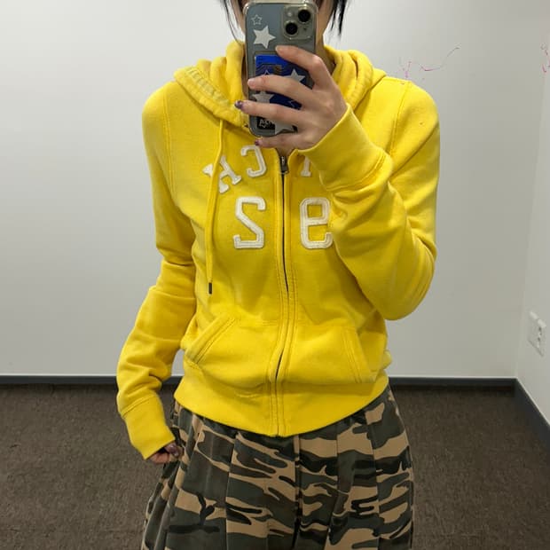 Abercrombie 아베크롬비 아이보리 로고 옐로우 후드집업