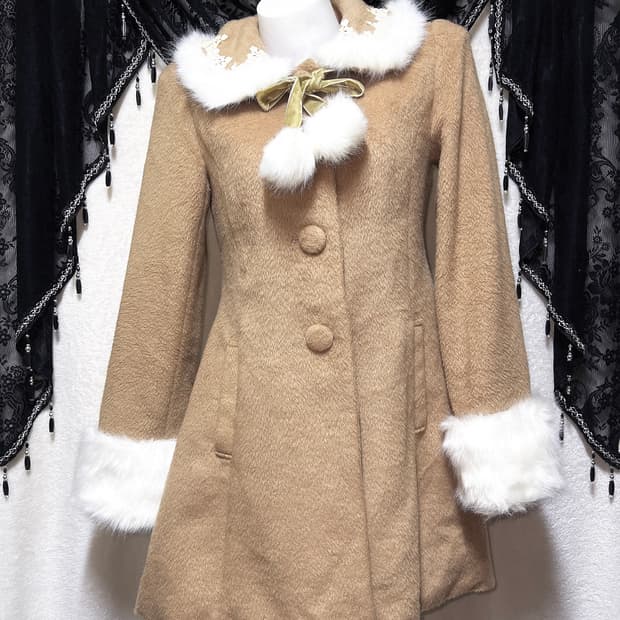 고전 리즈리사 라떼갸루 로맨틱 로걀 퍼카라 리본 브라운 코트 자켓 핀터