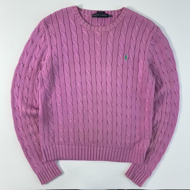 Polo  랄프로렌 자수 코튼 라벤더 꽈배기 니트 