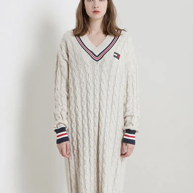 여성 S 타미진스 케이블 울 스웨터 원피스