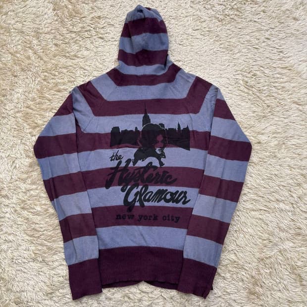 히스테릭 글래머 보더 니트 후드 가디건