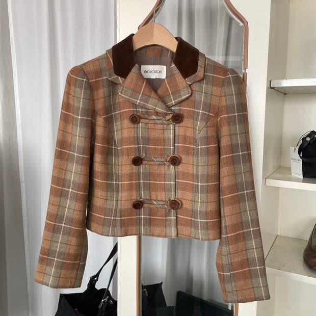 plaid double breasted cropped jacket