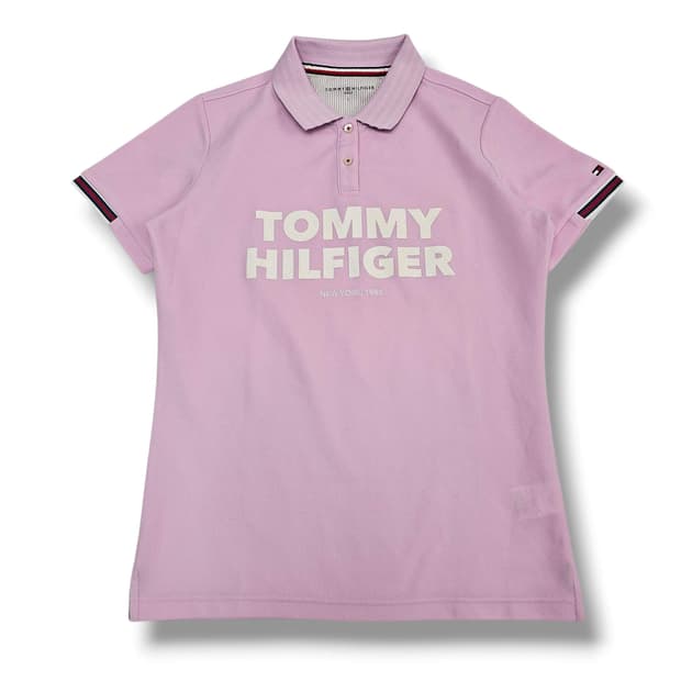 L TOMMY HILFIGER 타미힐피거 연핑크 반팔 카라 티셔츠