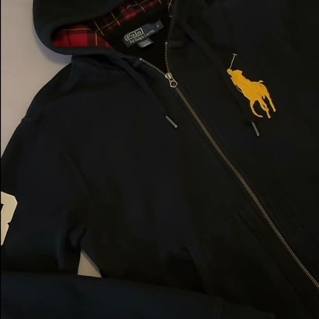 폴로 빅포니 체크 후드집업 L
